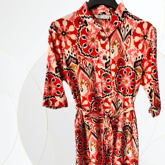 Zara Alessi 3/4 Sleeve Belted Printed Midi Dress - Picture 7 of 8
